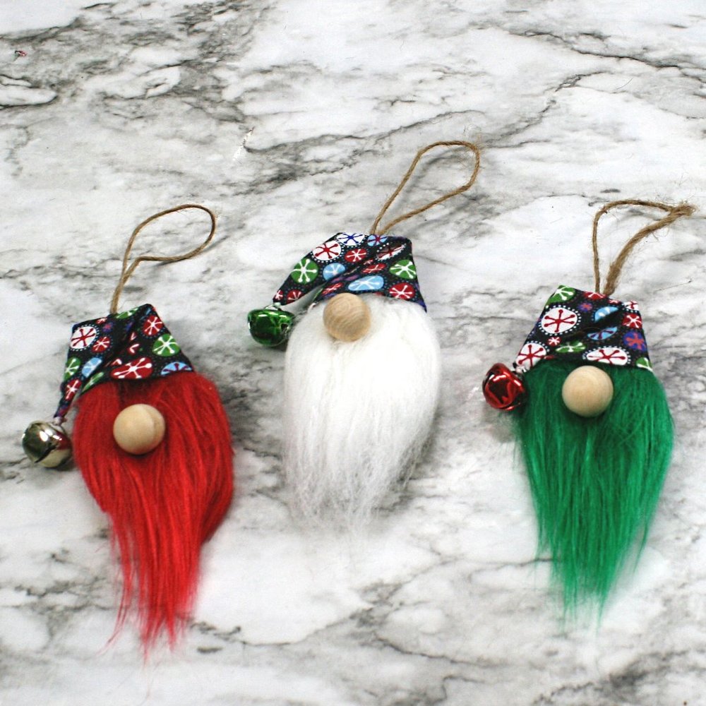 HAND CRAFTED Gnome Christmas Ornaments Set of 3 - Candy Snowflakes